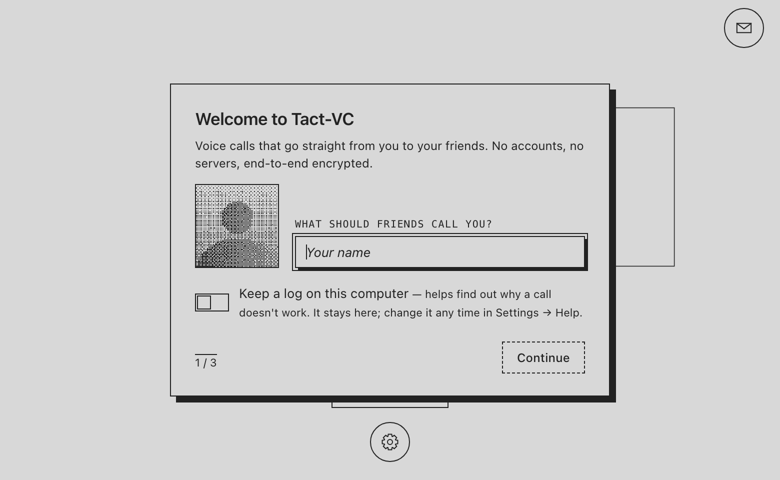 Tact first start: pick a name and an optional picture